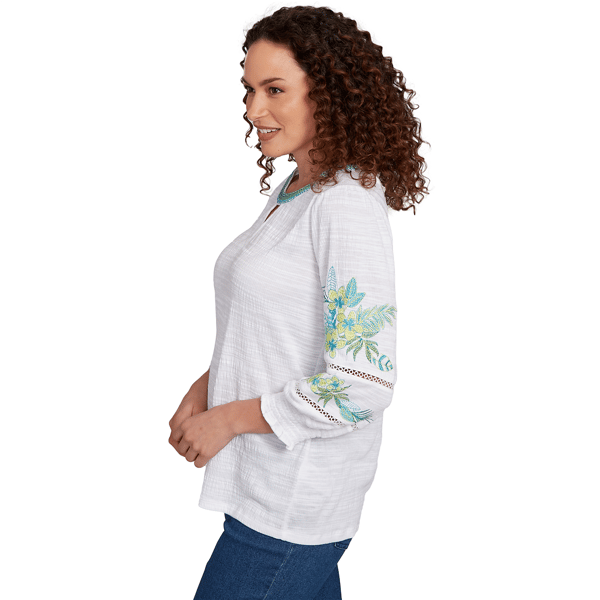 Womens Ruby Rd. Paradise Cove Solid Embroidered Blouse