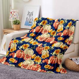 Spirit Linen Home&#8482; Velvet Harvest Navy Pumpkin Throw Blanket