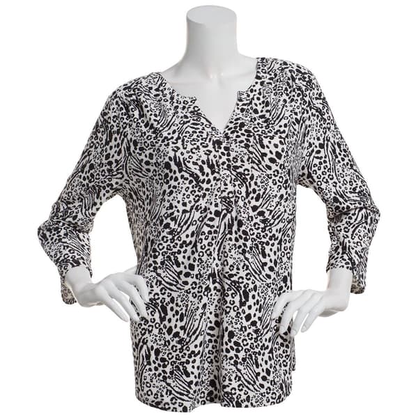 Womens Emily Daniels 3/4 Sleeve Jacquard Split Neck Blouse - image 