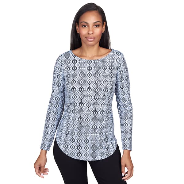 Petite Emaline Special Items Long Sleeve Geometric Boat Neck Tee - image 