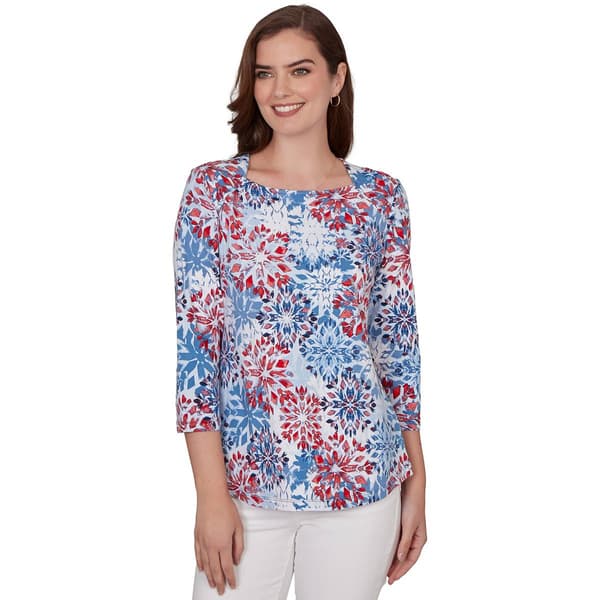 Womens Ruby Rd. Spring Refresh 3/4 Sleeve Floral Medallion Tee - image 