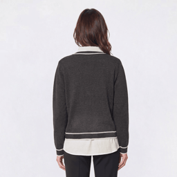 Womens Adrianna Papell Long Sleeve Tip V-Neck Two In One Blouse