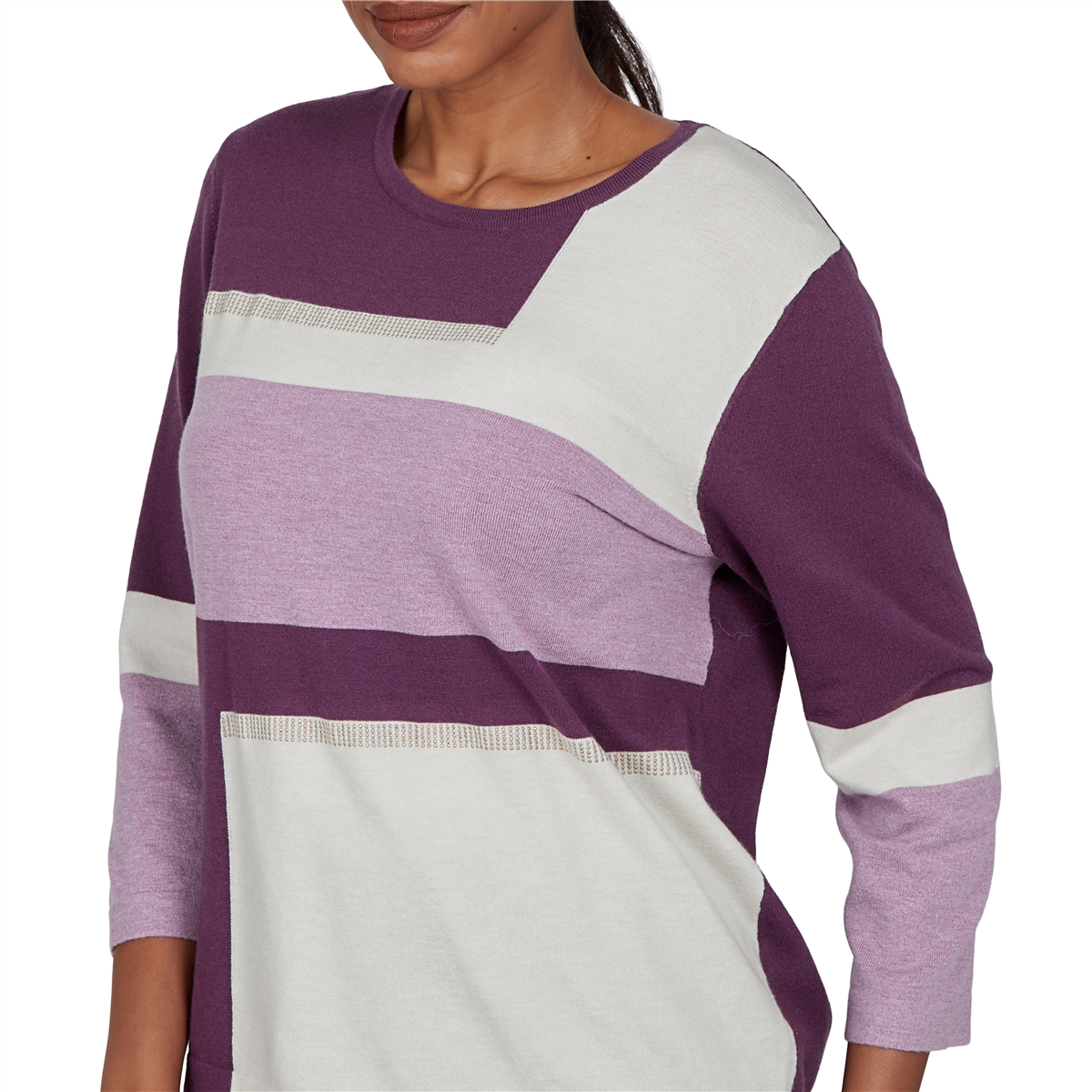 Petite Alfred Dunner Good To Go Color Block Crew Neck Sweater
