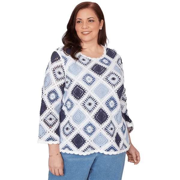 Plus Size Alfred Dunner Austin Long Sleeve Crochet Sweater