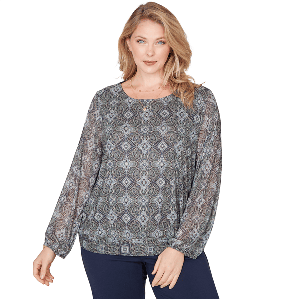 Plus Size Emaline Seabreeze Essence Long Sleeve Crew Neck Printe - image 