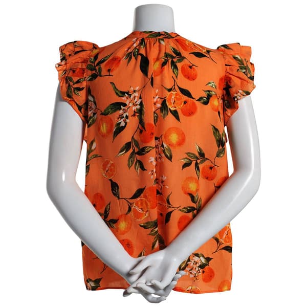 Womens Philosophy Orange & Leaves Flutter Cap Sleeve Blouse