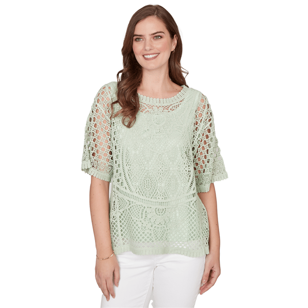 Womens Ruby Rd. Renaissance Romance Elbow Sleeve Lace Sweater - image 