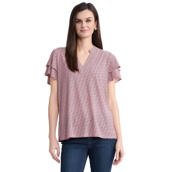 Petite Jones New York Short Double Flutter Sleeve Floral Blouse