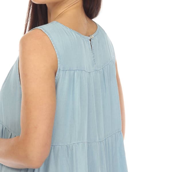 Womens White Mark Sleeveless Tiered Chambray Midi Dress