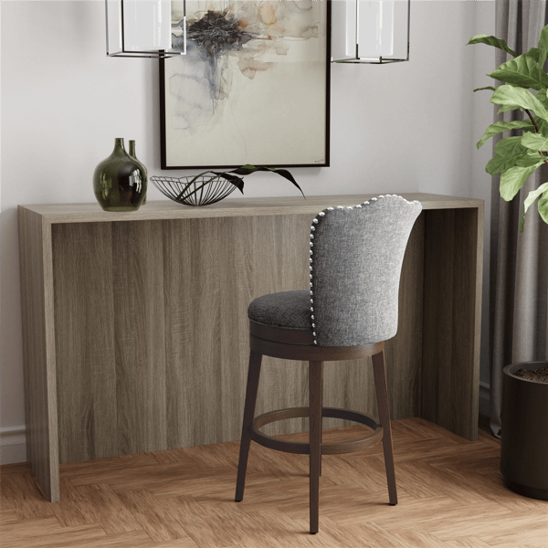 HH2 Home Edenwood Grey Bar Height Swivel Stool with Tufted Back