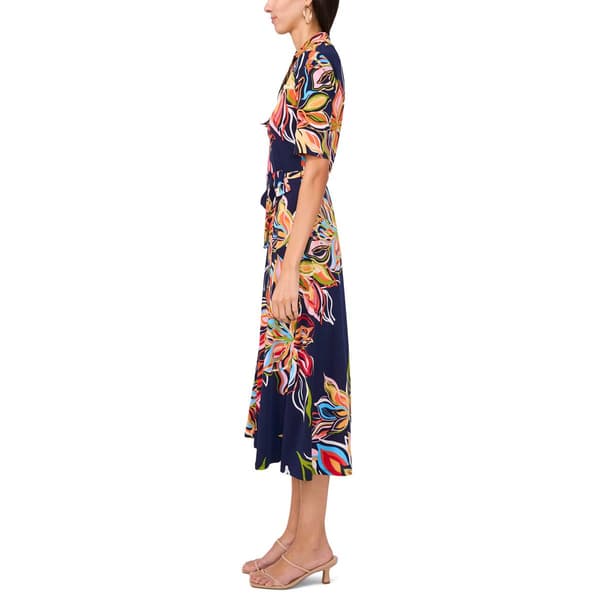 Womens MSK Elbow Sleeve Print ITY Half Zip Neck Midi Dress