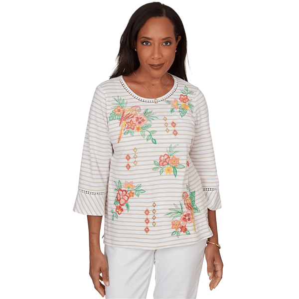 Womens Alfred Dunner Resort Living Tropical Stripe Blouse - image 