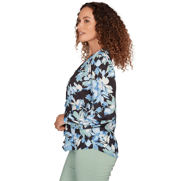Petite Emaline Seabreeze Essence Button Front Floral Blouse