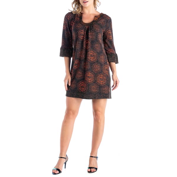 Womens 24/7 Comfort Apparel Orange Knee Length Shift Dress - image 