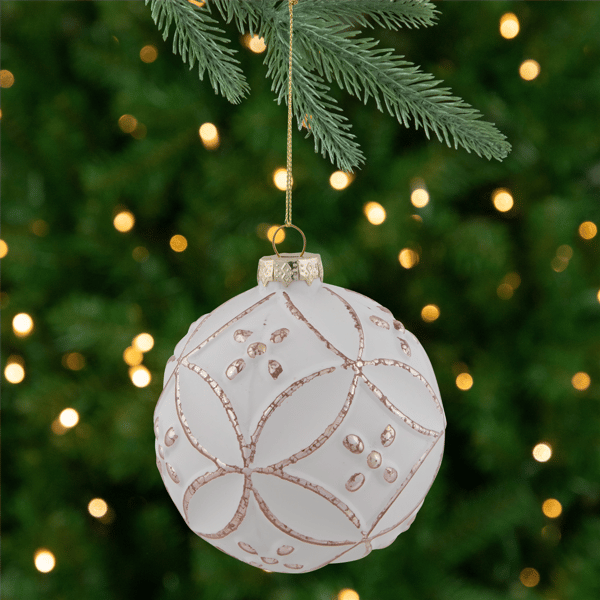 Northlight White Embossed Floral Matte Glass Christmas Ornament - image 