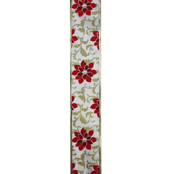 Northlight 12ct.  Poinsettia Print Gold Wired Craft Ribbon Spools