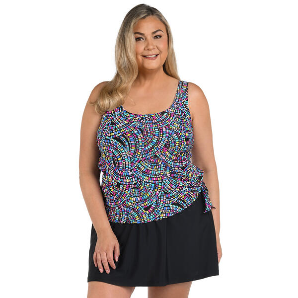 Plus Size ColorBrust Faux Skirtini One Piece Swimsuit - image 