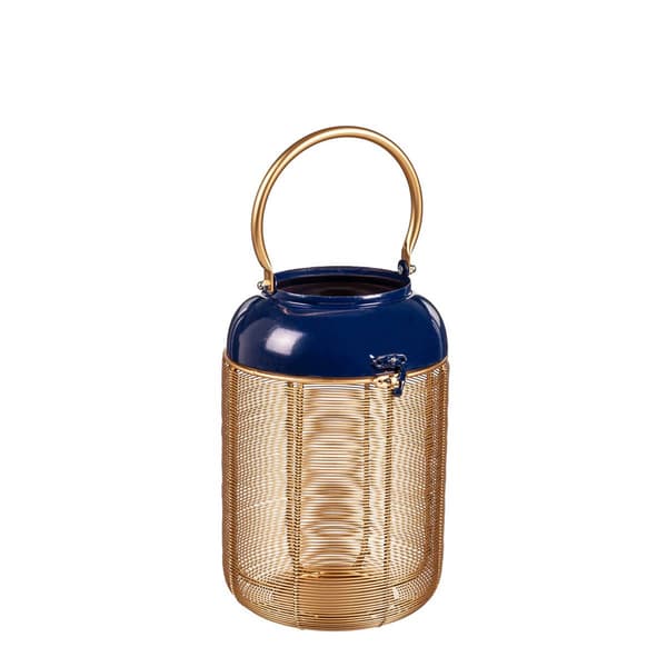 Evergreen Metal Blue & Gold Lantern w/Handle - Set of 2
