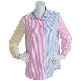 Plus Size Zac & Rachel Multi Color Block Stripe Button Front Shir
