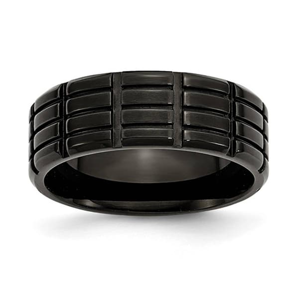 Mens Gentlemen&#39;s Classics(tm) Black IP-Plated &amp; Grooved 8mm Band - image 