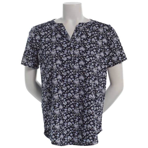 Womens Hasting & Smith Short Sleeve Floral Henley Tee - image 
