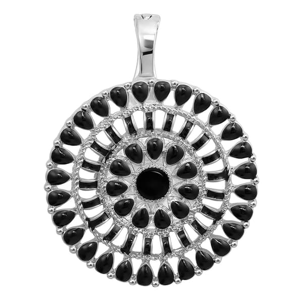 Wearable Art Round Disc with Jet Black Stones Enhancer Pendant - image 
