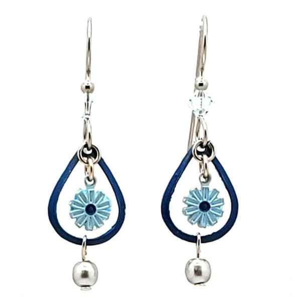 Silver Forest Silver-Tone & Blue Teardrop Flower Earrings - image 
