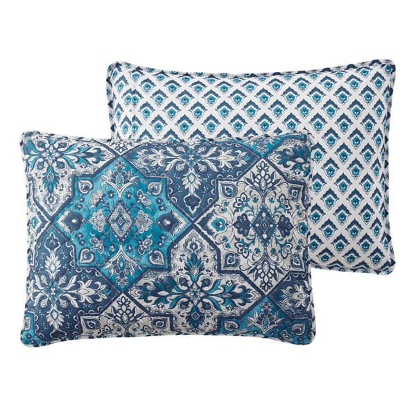 Indigo Ink White Denin Blue Reversible Medallion Boho Quilt Set