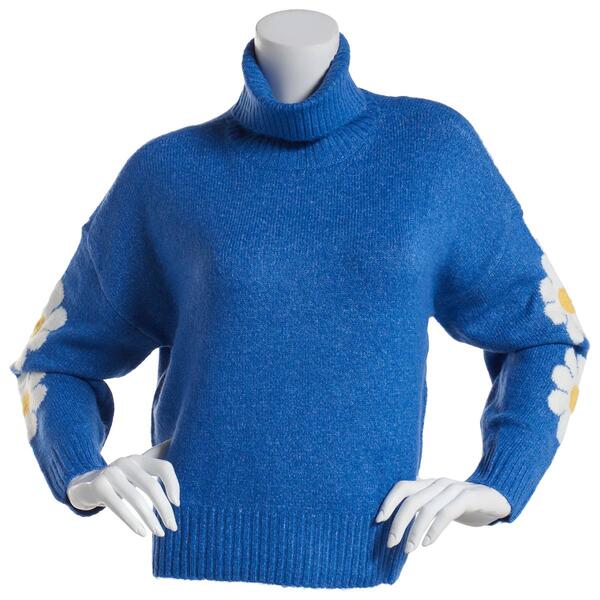 Juniors No Comment Daisy Mock Neck Pullover Sweater - image 