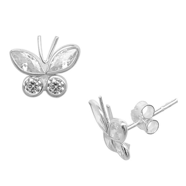 Marsala Sterling Silver CZ Butterfly Stud Earrings - image 