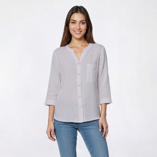 Petite Napa Valley 3/4 Sleeve Button Front Gauze Blouse