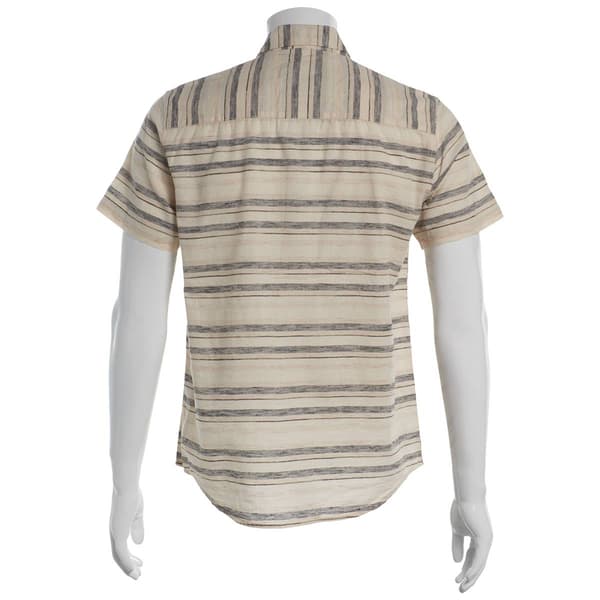 Mens Visitor Textured Cotton Woven Button Down Shirt-White/Brown