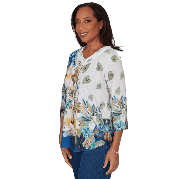 Womens Alfred Dunner Indigo Girls 3/4 Sleeve Floral Blouse