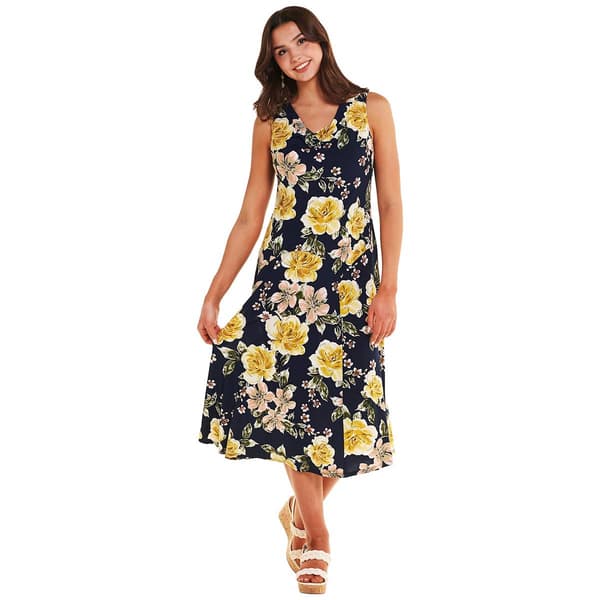 Womens Robbie Bee Sleeveless Floral Drape Neck A-Line Dress