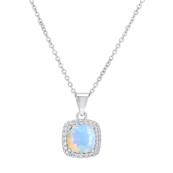 Gianni Argento Lab Opal Cushion Pendant Necklace - image 