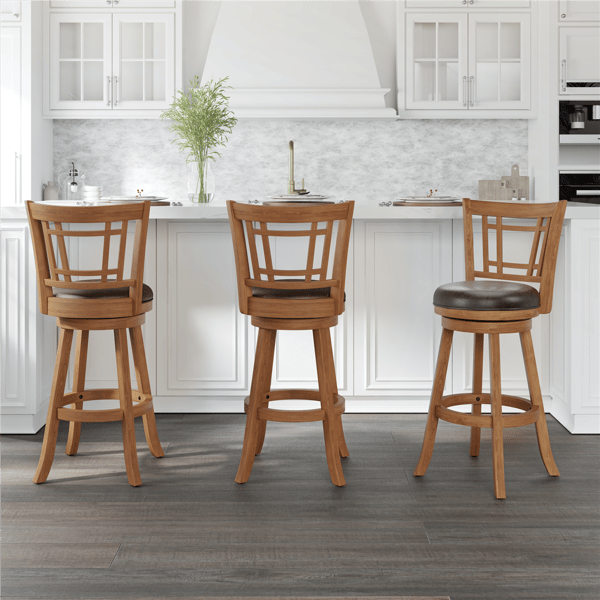 HH2 Home Fairfox Oak Wood Bar Height Swivel Stool