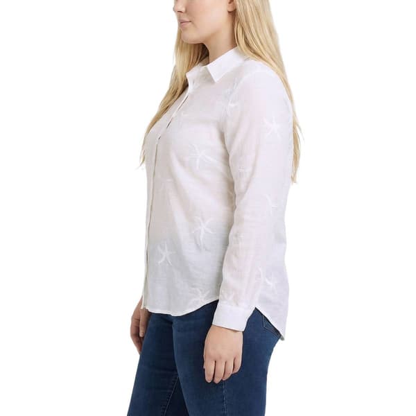 Plus Size NY Collection Long Sleeve Starfish Button Down Blouse