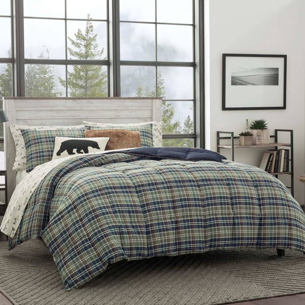 Eddie Bauer Rugged Plaid Navy Rreversible Comforter Set - image 