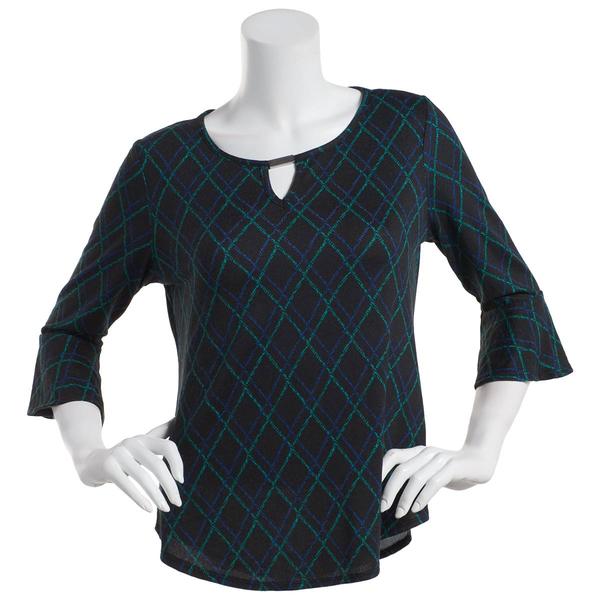 Plus Size Notations 3/4 Ruffle Sleeve Diamond Keyhole Blouse - Boscov's