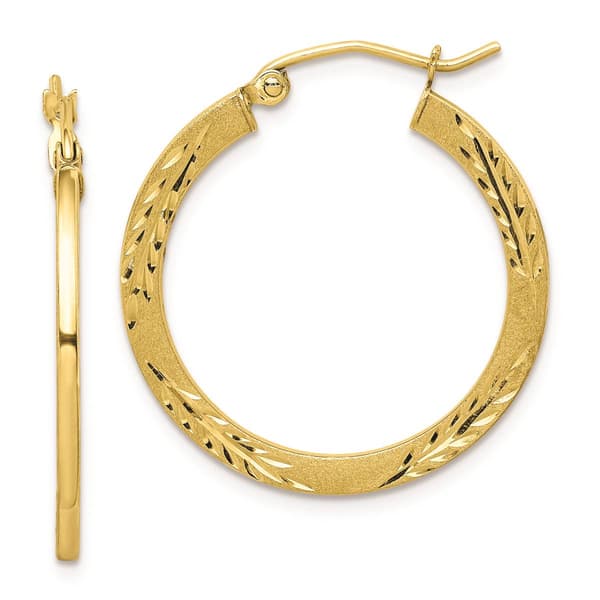Gold Classics(tm) 10kt. Satin Diamond Cut 26mm Hoop Earrings - image 