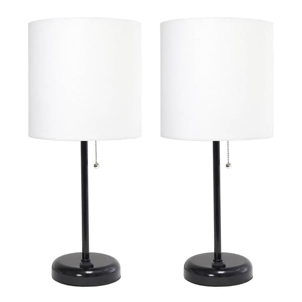 LimeLights Black Stick Lamp w/Charging Outlet & Shade - Set of 2