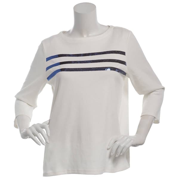 Petite Hasting & Smith 3/4 Sleeve Boat Neck Sequin Tee
