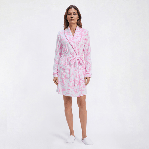 Womens Laura Ashley(R) Long Sleeve Bow Toile Shawl Collar Robe - image 