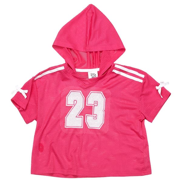 Girls(7-16) Jolie & Joy Short Sleeve Hooded 23 Varsity Sequin Top - image 