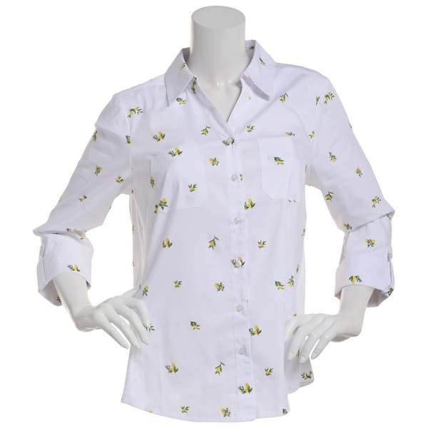 Womens Emily Daniels 3/4 Sleeve Lemon Casual Button Down