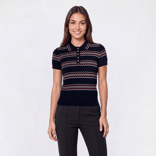 Womens Nautica Short Sleeve Knit Zig Zag Polo Sweater - image 