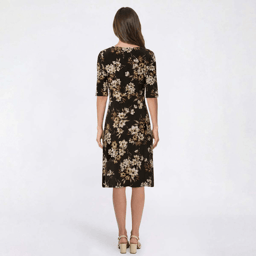 Womens Connected Apparel Elbow Sleeve Floral Ruched Wrap Dress