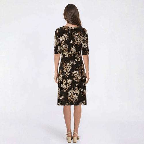 Womens Connected Apparel Elbow Sleeve Floral Ruched Wrap Dress