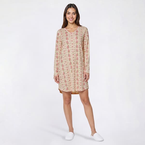 Womens Karen Neuburger Long Sleeve Rose Stripe Printed V-Neck Sle - image 