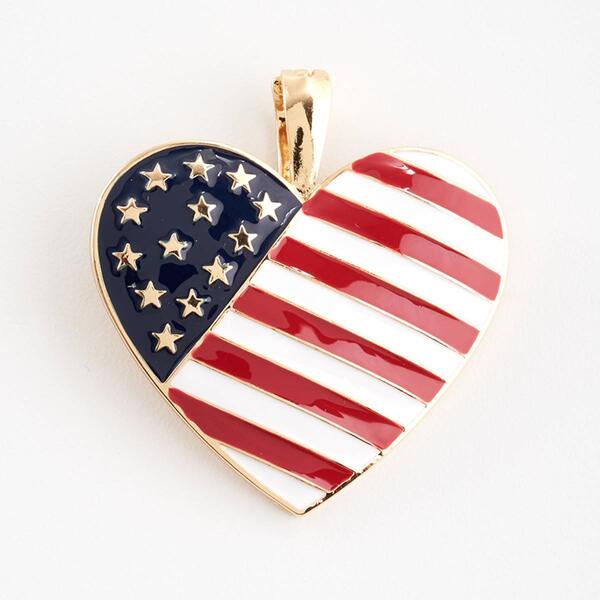 Wearable Art Gold-Tone Red White & Blue Heart Flag Enhancer - image 